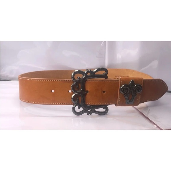 Pastille Vintage Handcrafted Tan Leather Belt Fleur De Lis Made In USA Size M - Picture 2 of 16